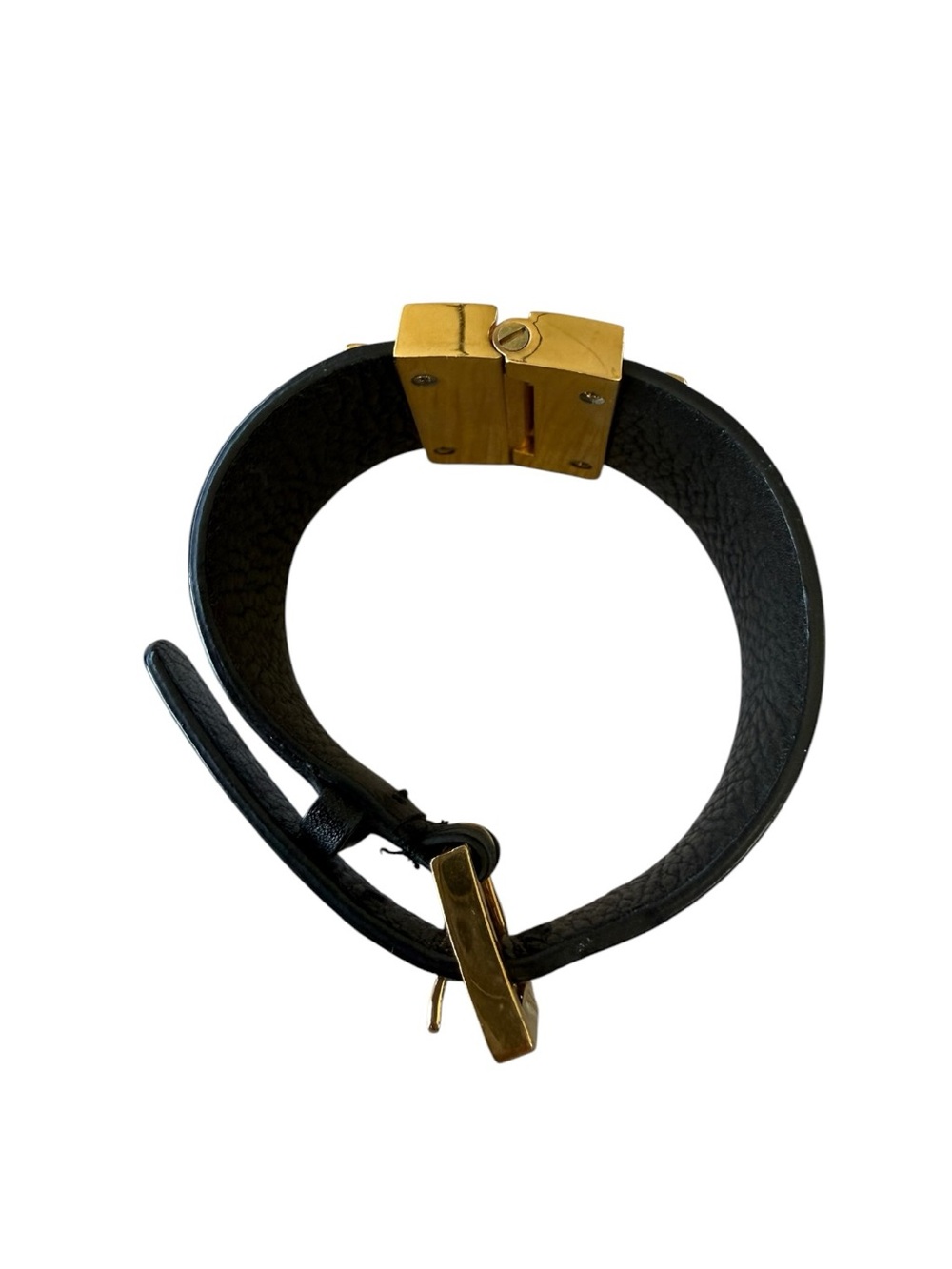 Tory Burch Black Leather Bracelet with Gold Logo Buckle - Picture 4 of 4